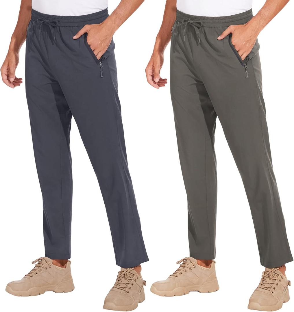 NATUVENIX Hiking Pants Men 2 Pack, Lightweight Mens Workout Pants Stretch Running Travel Pants for Men Quick Dry Sweatpants 34" W x 30" L