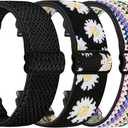 Quick Release Watch Band - Choice of Width - 19mm Watch Bands, Solo Loop Adjustable Elastic Nylon Watch Straps Replacement Wristband for Men Women (Black+Sunflower+Colorful)