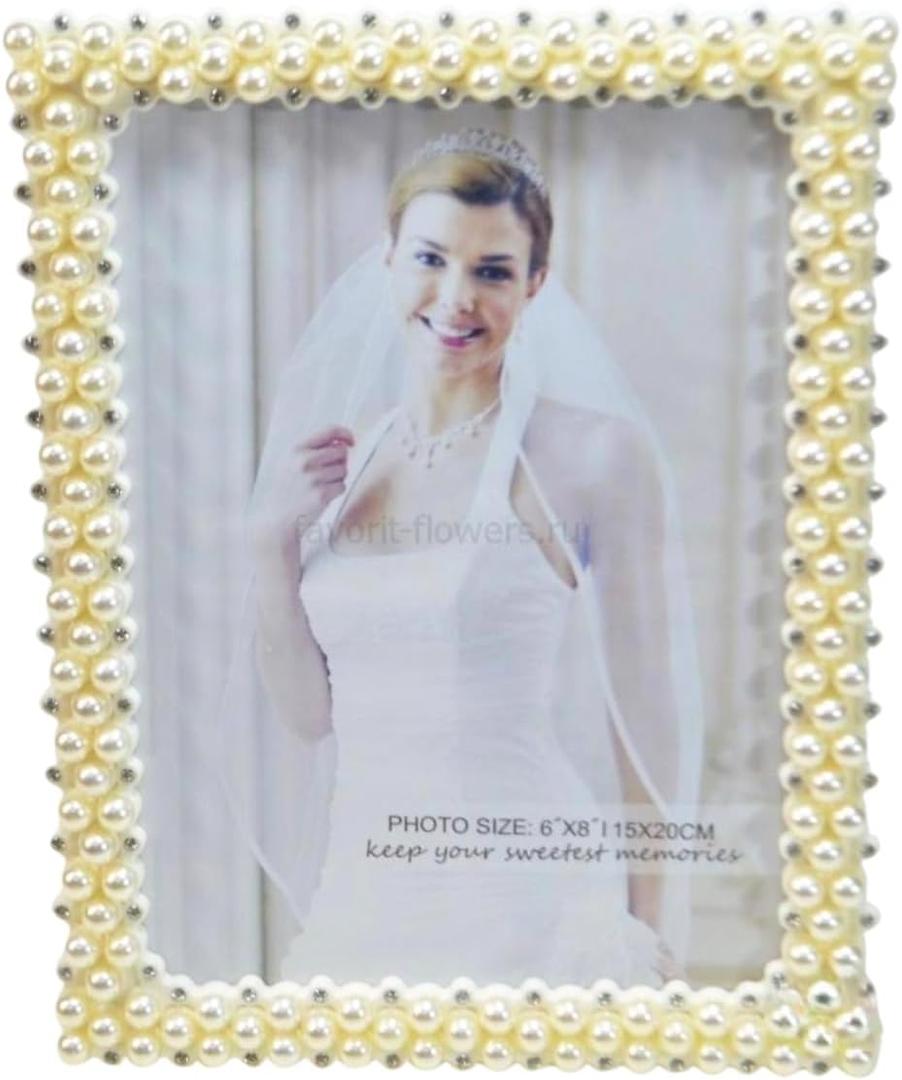 Elegant Pearl-Embellished Picture Frame, 6x8 Inches, Decorative Beaded Border for Wedding, romantic, family Photos