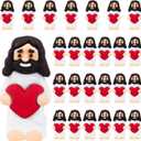 Bememo 25 Pack Little Jesus Figures Mini Rubber Jesus Toys Figurines Bulk Hide and Seek Religious Gifts for Sunday School Baptism Easter Valentine Party Supplies(White, Red)
