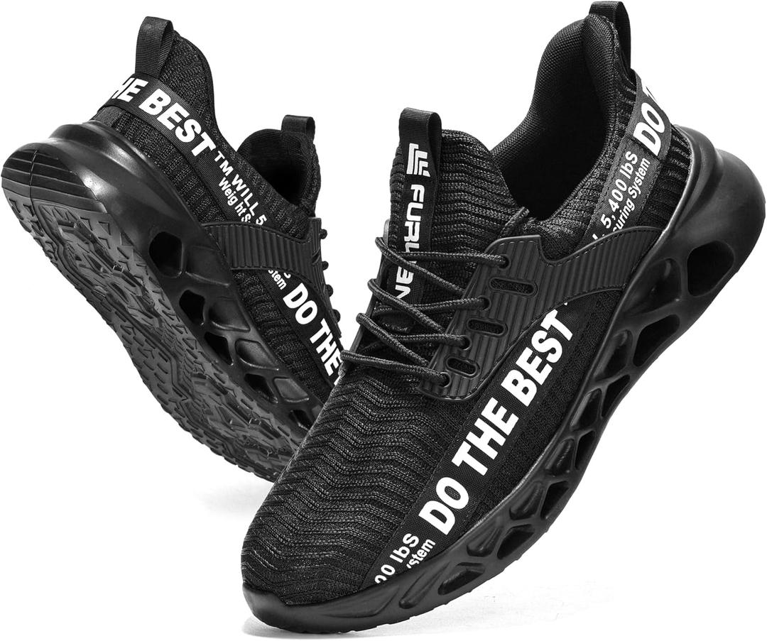 Furuian Steel Toe Sneakers for Men Women Lightweight Safety Shoes Comfortable Puncture Proof Slip On Indestructible Work Shoes (Black)