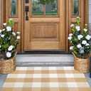 Front Door Mats Outdoor 24''X35'' Khaki and White Fall Layered Doormat Cotton Woven Farmhouse Washable Small Area Rug for Welcome Mat/Entryway/Bedroom/Living Room