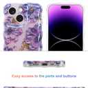 Jusy Compatible with iPhone 15, Colorful Retro Oil Painting Printed Flower Laser Glossy Pattern Cute Curly Wave Phone Case Soft TPU Cover for Girly Women - Purple