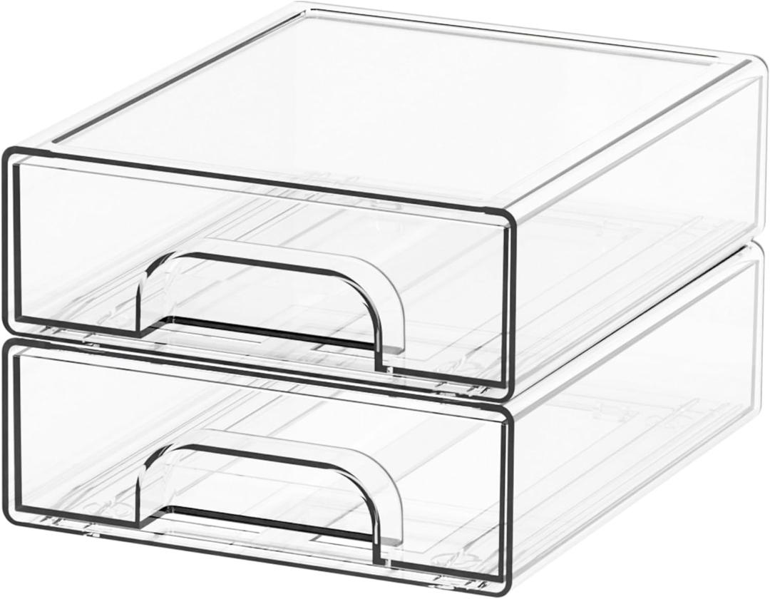 Yieach 2.2'' Tall Small Clear Stackable Storage Drawers,2 Pack Stacking Acrylic Organizers Drawers for Hair Accessories,Makeup,Pen,Art Crafts,Office Supply Organizer and Desktop Plastic Mini Drawers