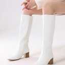 Shoe'N Tale Women's Knee High Boots Square Toe Mid Chunky Block Heeled Tall Boots Side Zipper