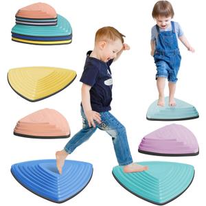 Stepping Stones for Kids Non-Slip Balance River Stones Toys Promoting Children's Coordination Skills Obstacle Courses Sensory Toys for Toddlers Indoor & Outdoor (6, DARK)