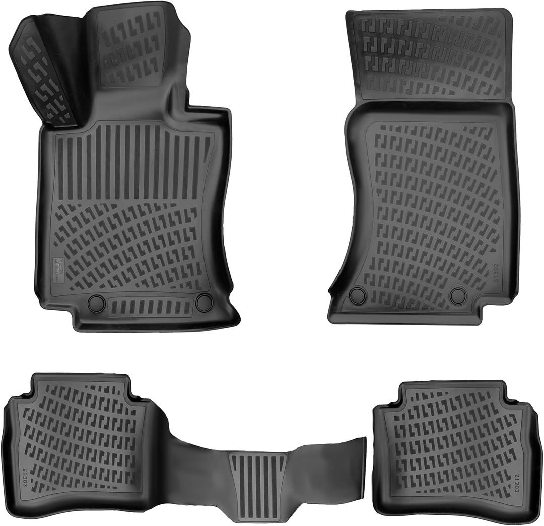 Mercedes E-Class 2024-2026 Floor Mats 3D Custom Fit Rubber Car Mats Laser Measured Floor Liners All Weather 1st & 2nd Row Heavy Duty Waterproof Odorless Non-Slip TPE (Front & Rear, Black)