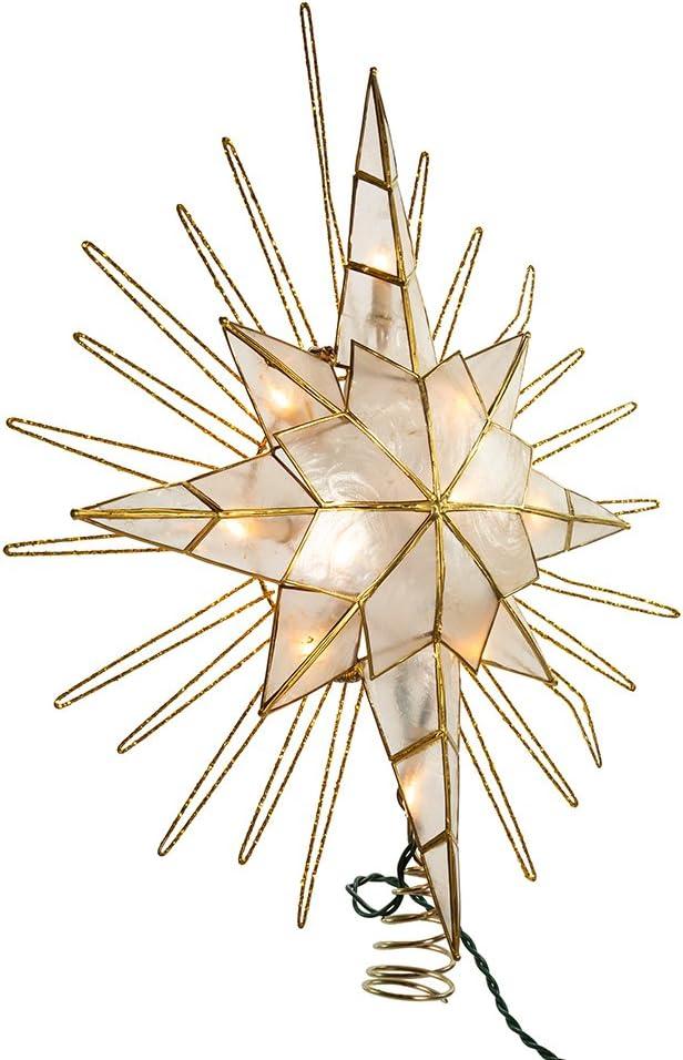 Kurt Adler 10 Light Gold Glitter Capiz Bethlehem Star Treetop, 14"