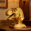 XINDAM Resin Tyrannosaurus Rex Dinosaur Head Bust Statue Decorative Home & Office Resin Figurines Home Office Display Craft Living Room Decor Ornaments for Tabletop Gold