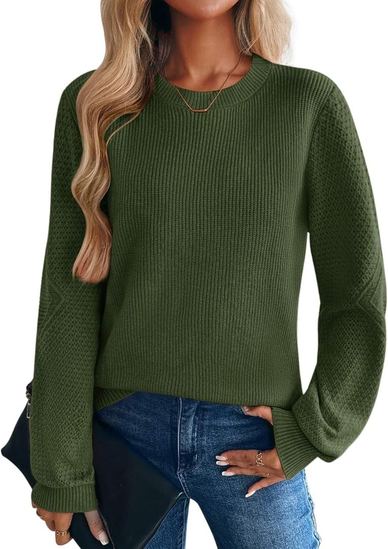 Zeagoo Womens Sweaters 2026 Fashion Fall Tops Crew Neck Long Sleeve Knit Pullover Sweater S-XXL (Green, S)