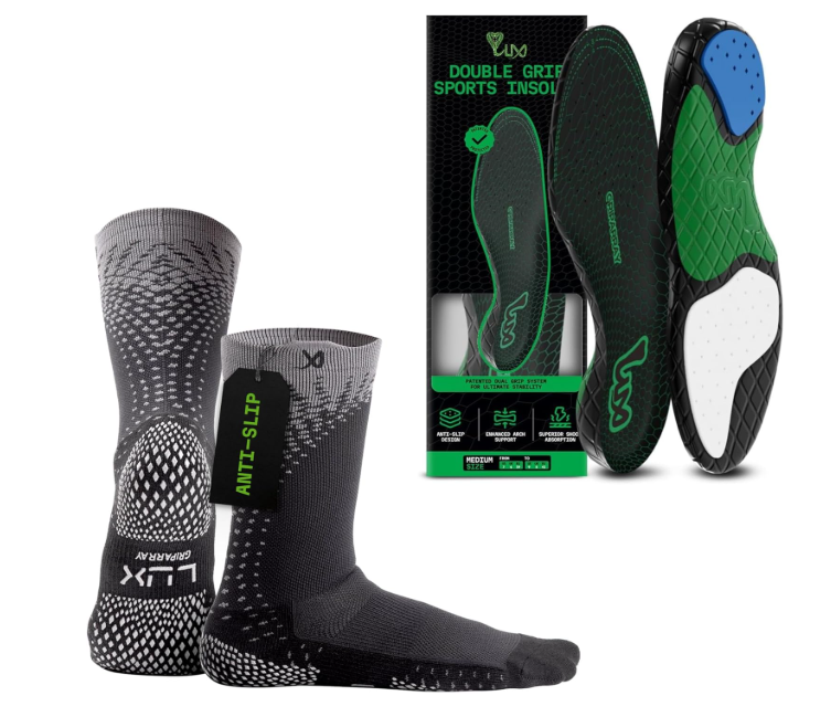 LUX Sports ProCleat Performance Grip Socks & Dual Grip Sports Insoles - GripArray™ Insoles for Performance Sports & Athletic Socks for Performance