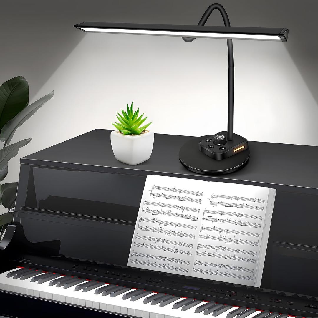 Piano Light, Upgraded LED Piano Lamp for Grand/Upright & Digital Pianos, Music Stand Lamp with Adjustable Gooseneck, Auto-Off Timer, 5 Color Modes Dimmable & USB Charging Port Eye-Care Desk Light