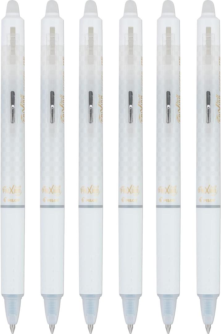 Pilot FriXion Ball Clicker Erasable Gel Ink Retractable Pen, Extra Fine Point, 0.5mm, White Barrel, Black Ink, 6 Count