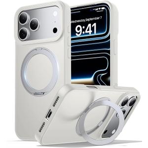 Zuoderri for iPhone 17 Pro Case with Stand White, Fits MagSafe Ring, Military-Grade Drop Protection, Build in Kickstand, Slim Matte Finish Shockproof Phone Cover 6.3"