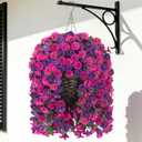 Artificial Fake Flowers Plants Hanging Baskets for Outdoor Outside, Faux Silk Hanging Dark Purple and Fuchsia Morning Glory Trailing Vines UV Resistant Look Real for Porch Patio Home Decoration