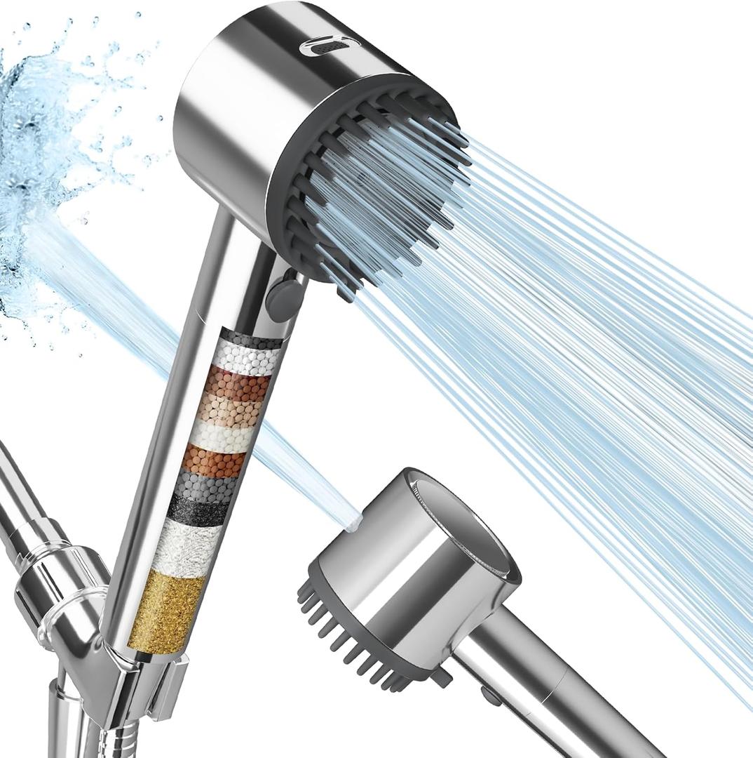 Cobbe Filtered Shower Head with Handheld, High Pressure 5-mode Showerhead with Filters, Built-in Power Wash for Hard Water - Remove Chlorine - Reduces Dry Itchy Skin, Chrome