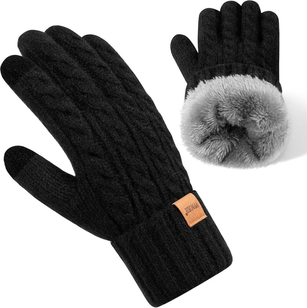Winter Gloves for Women, Womens Gloves Cold Weather Thermal Warm Fleece Lined, Touchscreen Gloves for Christmas Gifts (Small/Medium, Black)