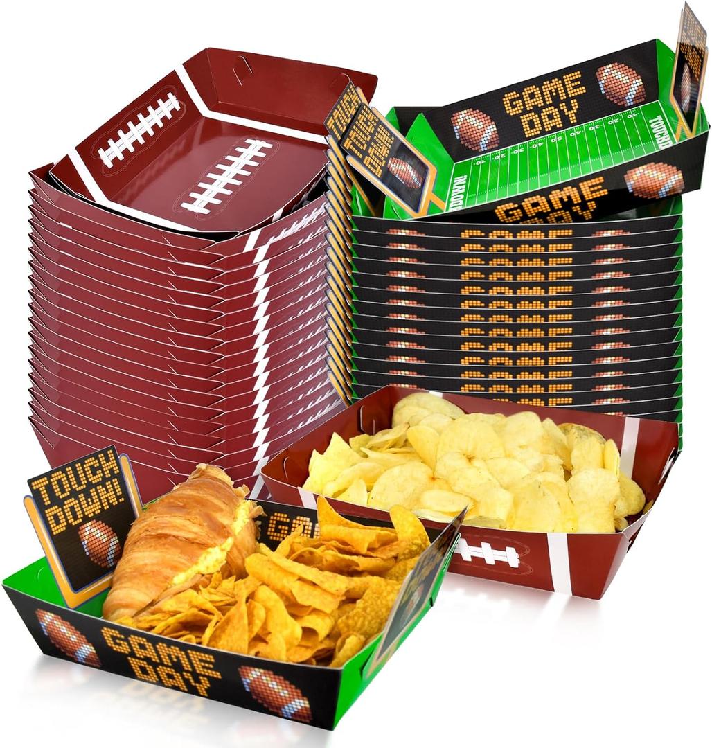 Gatherfun Football Party Supplies Kit for 36: Large Football Food Plates, Disposable Bowls,Food Trays - Ideal Football Party Decorations and Favors for Birthday and Tailgate Partie