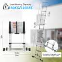 DEZEX 12.5 FT Stainless Steel Telescoping Ladders - One-Button Retraction Collapsible Extension Ladder for Home, RV, Attic, Multi Position Folding Ladder with Balance Bar & Wheels, Lasts 330 LBS