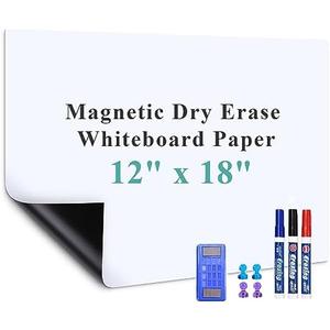 Warasee Magnetic Dry Erase Whiteboard Paper, 12" x 18" Self Adhesive Whiteboard for Wall, Easy to Write and Clean Dry Erase Board for Kids, Office, Home, with Marker, Magnetic Eraser and Magnets