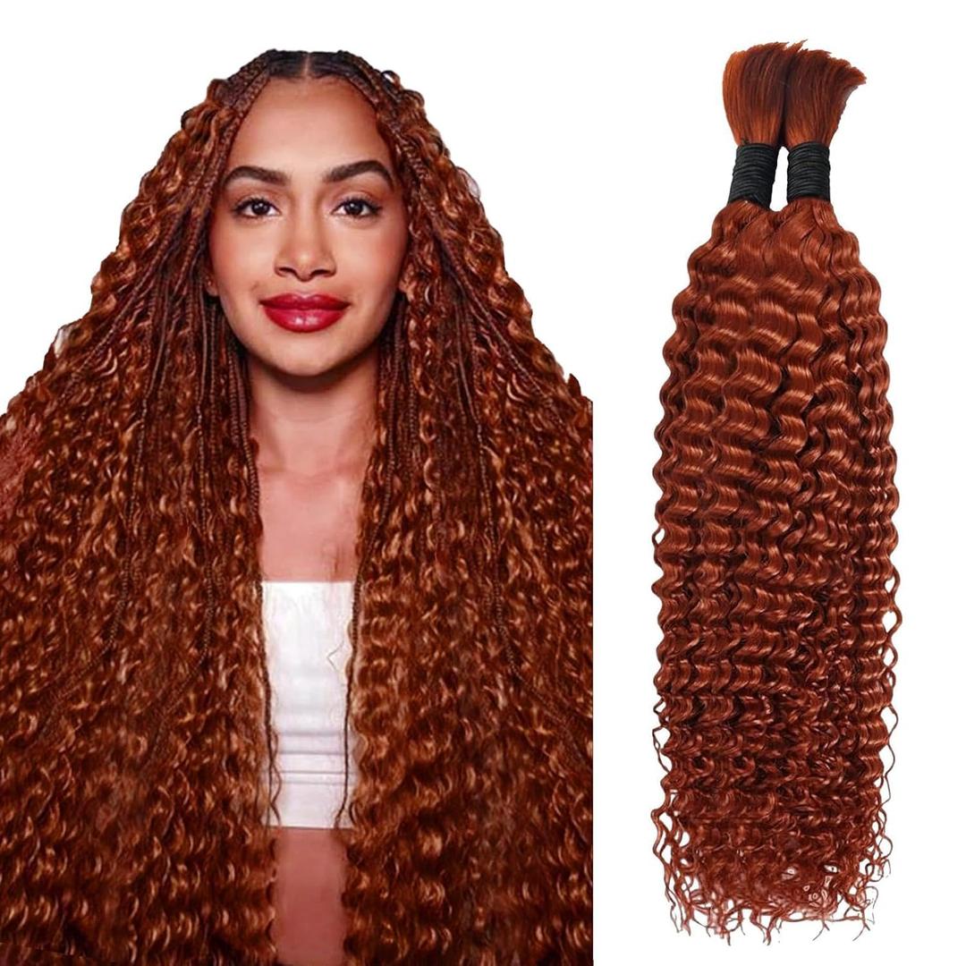 350 Human Hair for Boho Braids 24 Inch Boho Hair for Braiding 2 Bundles 110g 12A Ginger Curly Boho Braids for Human Hair Bulk (Ginger350, 24inch)