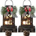 Therwen 2 Pcs Christmas Stocking Holders Lantern Christmas Stocking Hangers for Mantel Xmas Hooks Decorative Retro Light up Holders for Home Indoor Outdoor Decor(Elk,Bronze)
