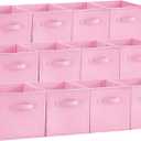 Lifewit Storage Cubes, Foldable Decorative Fabric Storage Baskets for Organizing Home Organizers with Handles for Shelves, Closet, 11 Inch Bins, 18L Pink, 12 Packs