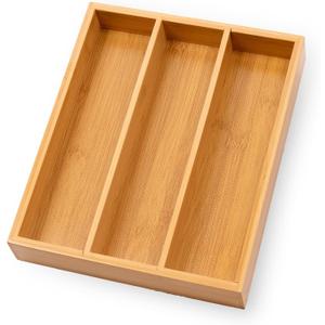 Silverware Organizer Bamboo Kitchen Drawer Organizer Kitchen Utensil Organizers, Flatware Organizer Tray for Flatware, Utensils(Natural) (3 Compartments)