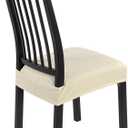 SearchI Stretch Dining Chair Seat Covers Set of 4, Soft Removable Washable Seat Covers for Dining Chairs, Dining Room Seat Cover Protector (Rear-Covered, Check Jacquard Beige)