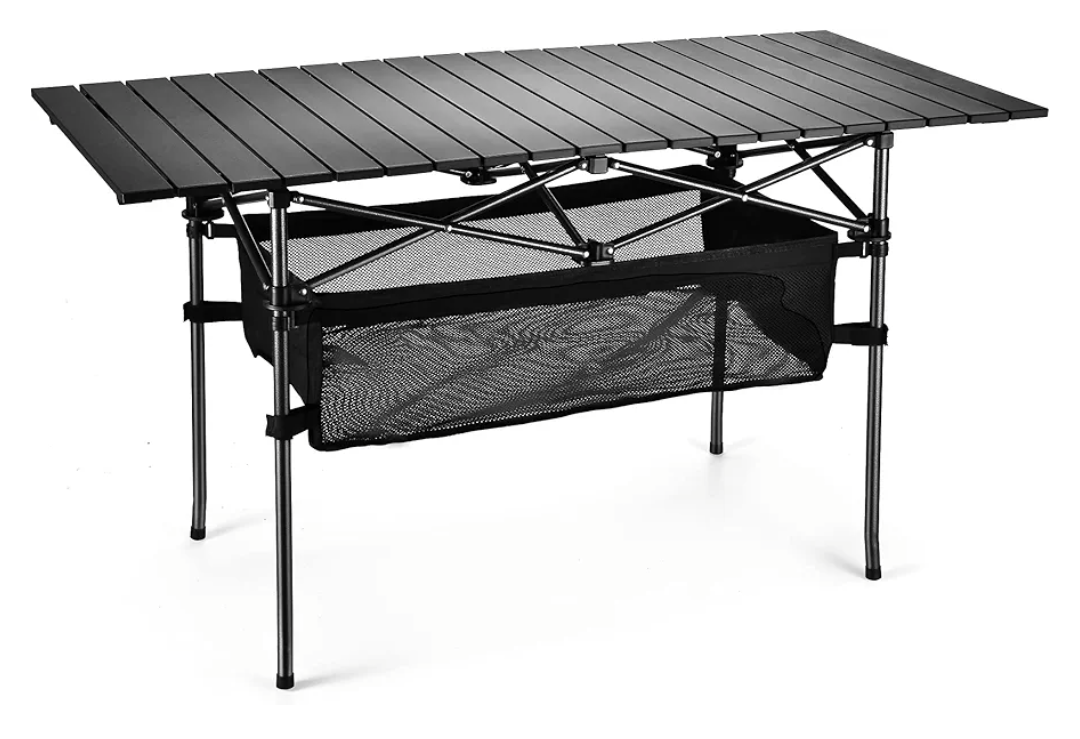 Lightweight Aluminum Folding Camping Table (47” x 21.65” x 26.7”), Portable Roll-Up Design for Outdoor, Camping, Beach, BBQ, Patio, and Picnic, Durable & Waterproof with Carrying Bag, L