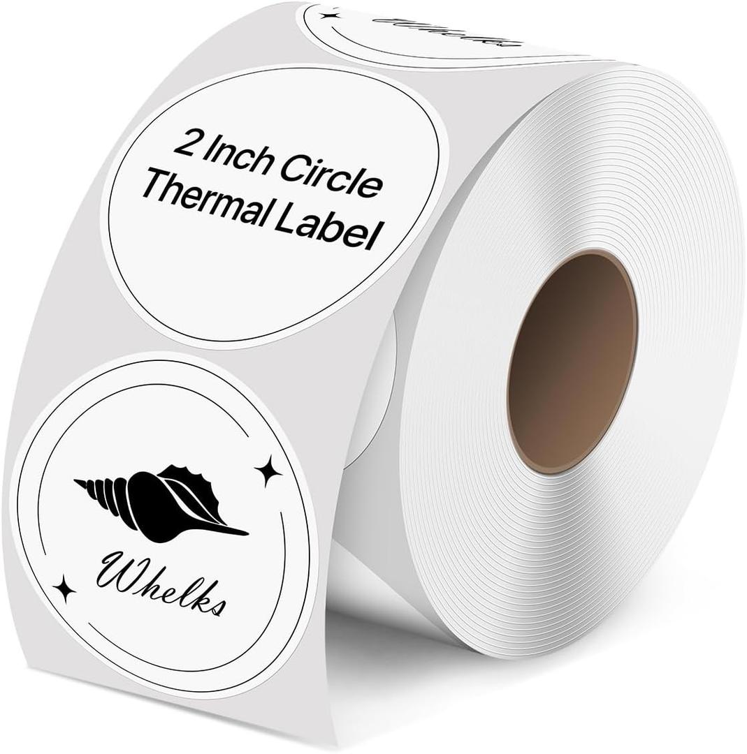 iEager 2 Inch Round Thermal Labels, Circle Thermal Printer Stickers, Durable Circular Label Printer Sticker for Business, Logo, Gift, 500 Labels/Roll, White