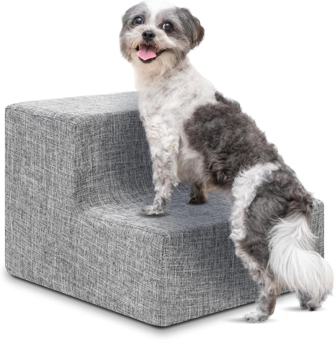 Best Pet Supplies Dog Stairs & Steps - Foam Steps for Small Dogs & Cats, Non-Slip Indoor Balanced Pet Step Support, Dog Ramp, No Assembly, Ash Gray Linen, 2-Step (12-inch Height)