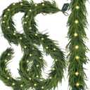 2 Pcs Pre-lit 6ft Christmas Garlands Norfolk Pine Garland, Real Touch Artificial Faux Greenery Garland for Mantle, Table, Wall, Indoor, Outdoor Christmas Decorations