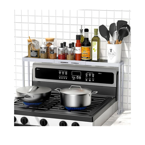 ZDDLOINP Stove Top Shelf,Adjustable 27 to 33 Inch Over the Stove Shelf for Back of Stove Spice Rack for Countertop,4 Level Height Spice Rack Organizer Seasoning Organizer for Kitchen Stove,Silver