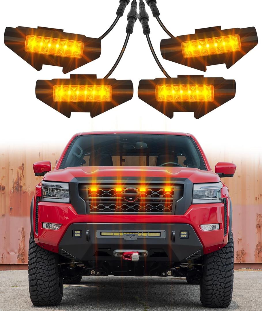 LED Grille Lights for Nissan Frontier 2022 2023 2024 Accessories 3rd Gen, Direct-Snap Frontier Front Grille Marker Lights Only Fits PRO 4X X S SV SL (Amber)