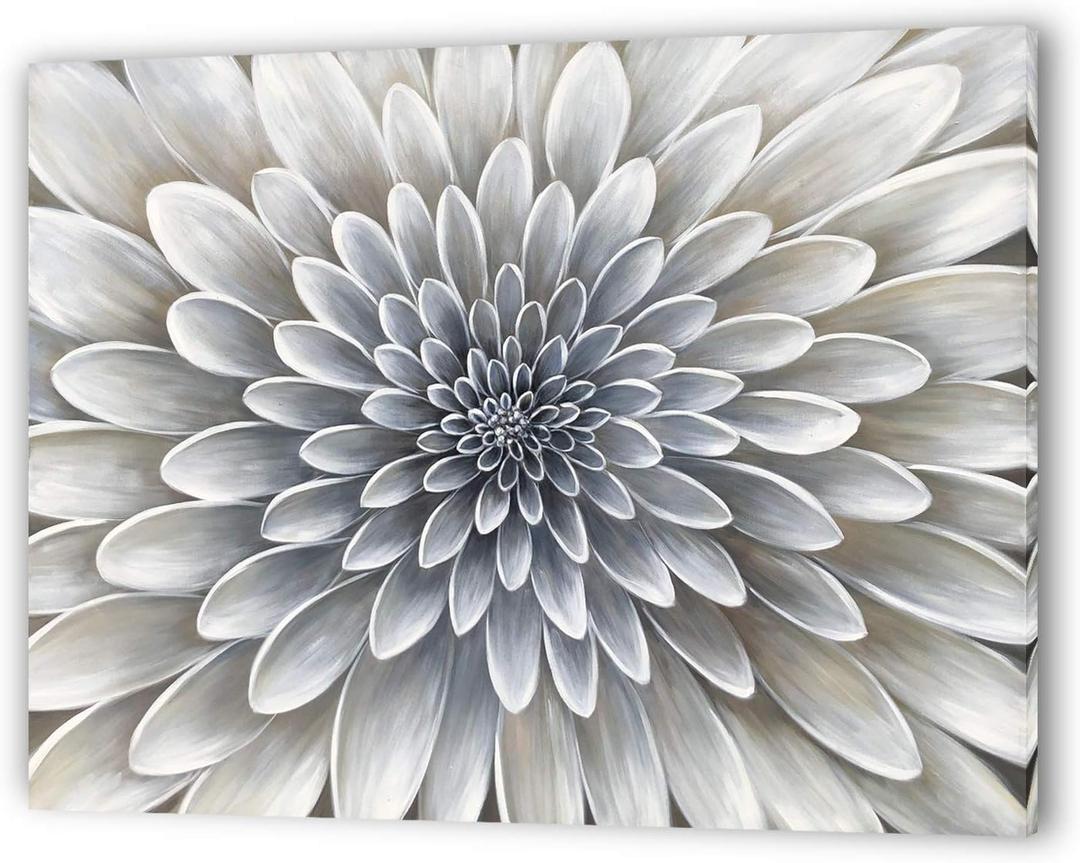 Yihui Arts White Flower Canvas Wall Art Painting, Floral Canvas Pictures Aesthetic Botanical Artwork for Bedroom Living Room Bathroom Decor, 28"L x 20"W