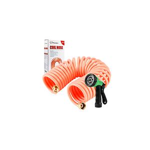 Yereen Garden Hose 25FT EVA Water Hose with 7-Pattern Spray Nozzle,Curly Self Coiling Lightweight Garden Hose,Retractable Drinking Water Safe Garden Coil Hose for Lawn Patio (Pink)