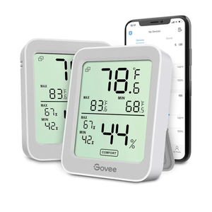 Govee Indoor Hygrometer Thermometer 2 Pack, Humidity Temperature Gauge with Large LCD Display, Notification Alert with Max Min Records, 2 Years Data Storage Export for Room Greenhouse, Grey