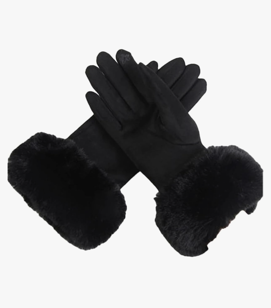 Women Winter Warm Suede Leather Glove Faux fleece Thick Driving Gloves, Medium 