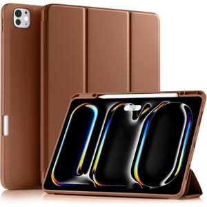 Akkerds Compatible with iPad Pro 13 Inch Case (M5/M4) 2025/2024, for iPad 13 Pro Case with Pencil Holder, Slim Trifold Stand Protective Cover with Soft TPU Back, Auto Wake/Sleep, Brown