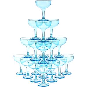 Zopeal 50 Pcs Champagne Glasses 5 oz Unbreakable Plastic Martini Glasses Disposable Wine Cups Stackable Stemmed Champagne Coupe Party Stem Cups for Valentine's Day Wedding Birthday Bar (Blue)