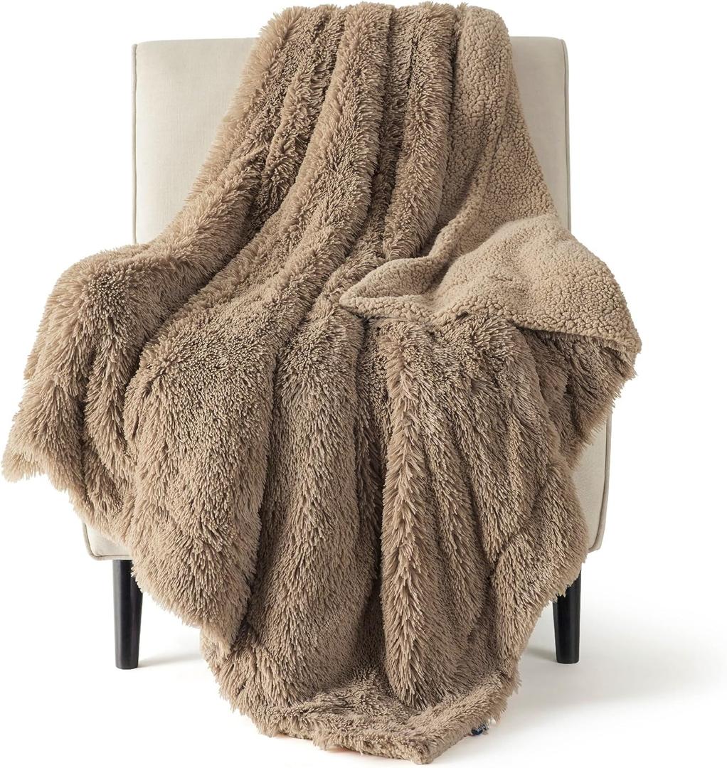Bedsure Fluffy Brown Throw Blanket Gifts for Women, Men, Soft Fleece Cozy Fuzzy Sherpa Plush Warm Minky Thick Faux Fur Throws for Couch, Bed, Brown Decor Spring Blanket Gifts for Mom Dad, 50x60 (Throw (50" x 60"), 05- Brown)