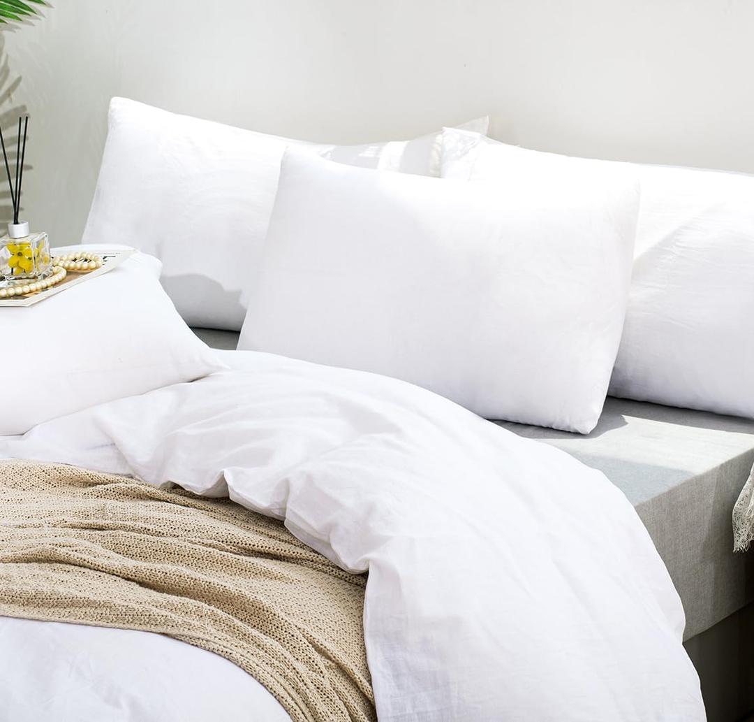 TUMEI 100% Linen King Pillow Cases(35.83"20.08") - Set of 2 King Size Bed Pillow Cover Washed Solid Color Natural Flax Soft Breathable,White King