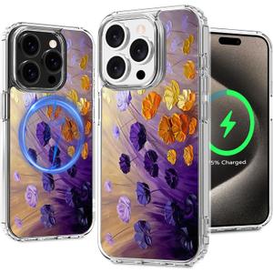 Magnetic Clear Case for iPhone 15 Pro Max, Flower Printing Pattern Design for Women Girls Shockproof Floral Protective Case, Compatible with MagSafe, 6.7 (Pic 13)