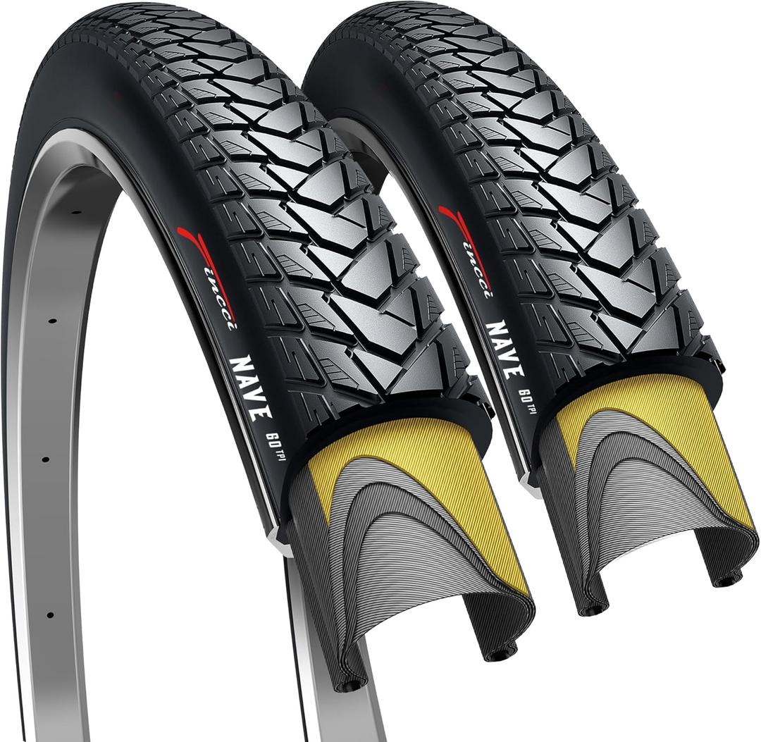Fincci Pair 700x35c Tire 37-622 Foldable 60 TPI City Commuter Tires with Nylon Protection for Cycle Road Mountain MTB Hybrid Touring Electric Bike Bicycle - Pack of 2X 700 x 35c Tires Nave