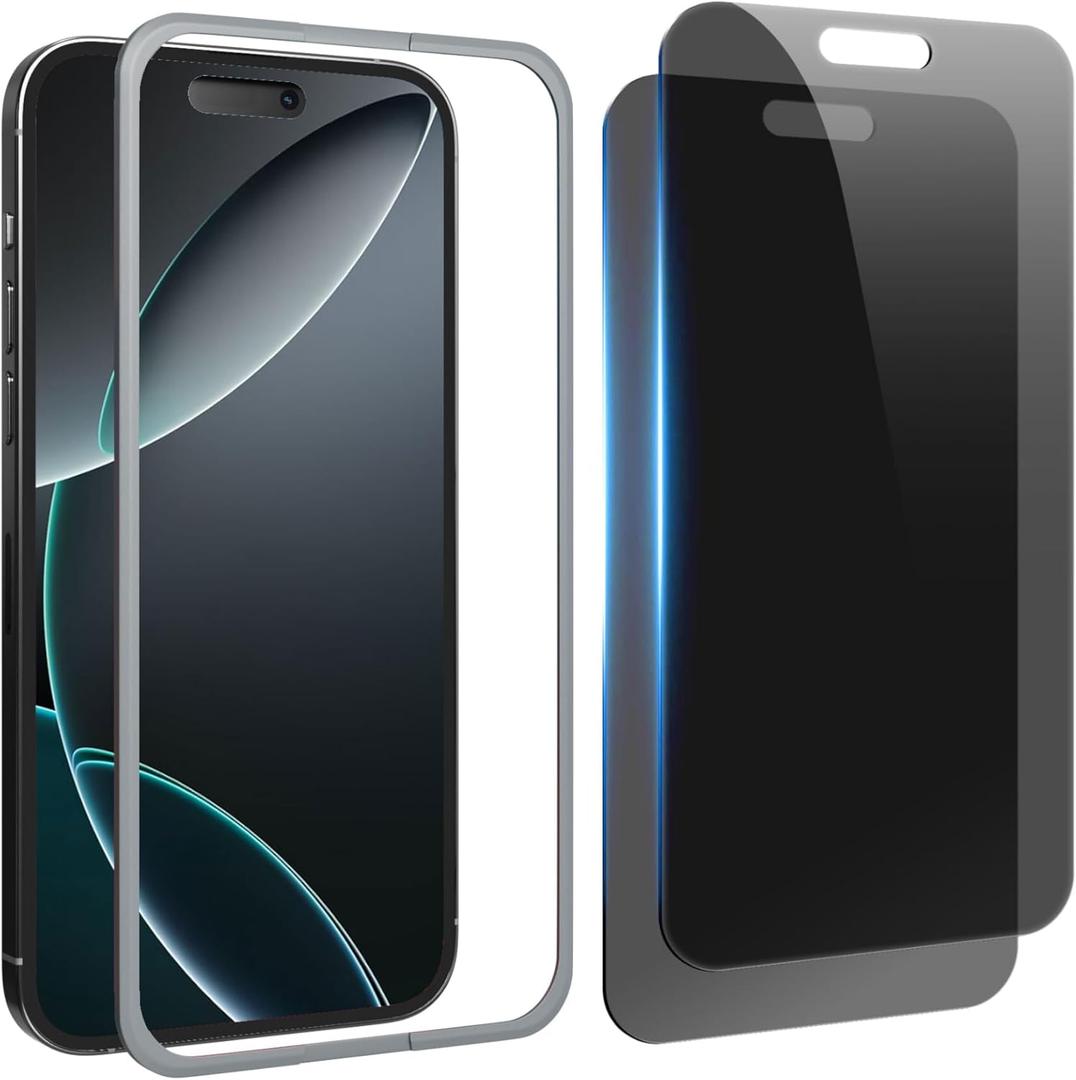 Compatible for iPhone 16/iPhone 15 Privacy Screen Protector 6.1 inch, Anti Spy Anti Blue Light HD Tempered Glass Screen Protector Easy Installation, Case Friendly, 2 Pack Black