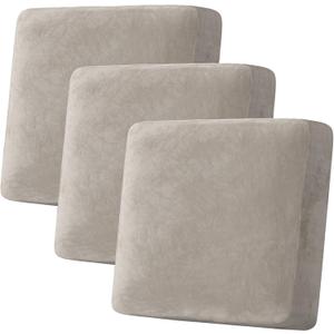 H.VERSAILTEX Velvet Stretch Couch Cushion Cover Plush Cushion Slipcover for Chair Loveseat Sofa Cushion Furniture Protector Seat Cushion Sofa Cover (3 Piece XL Sofa Cushion Covers, Oatmeal)