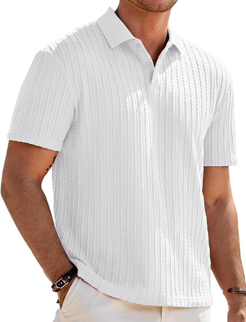 JMIERR Mens Casual Polo Shirt Summer Short Sleeve Vacation Button Beach Knit Stretchy Golf Shirts (XL)