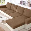 VANSOFY Stretch Couch Cushion Covers for Sectional Sofa, Light Coffee | 4 Pieces Set, Fits 3 Seater and 1 Chaise Cushions Cover, Jacquard Soft, Elastic Bottom, Washable Non Slip Sofa Slipcover, Light Coffee, 3PC Seater+1 Chaise Cover