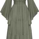 Scarlet Darkness Renaissance Costume Women Off Shoulder Bell Sleeve Tiered Maxi Dress (Green, L)